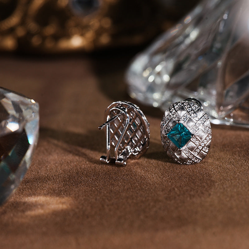 Brushed Latticework Couture Paraiba Sapphire Stud Earrings