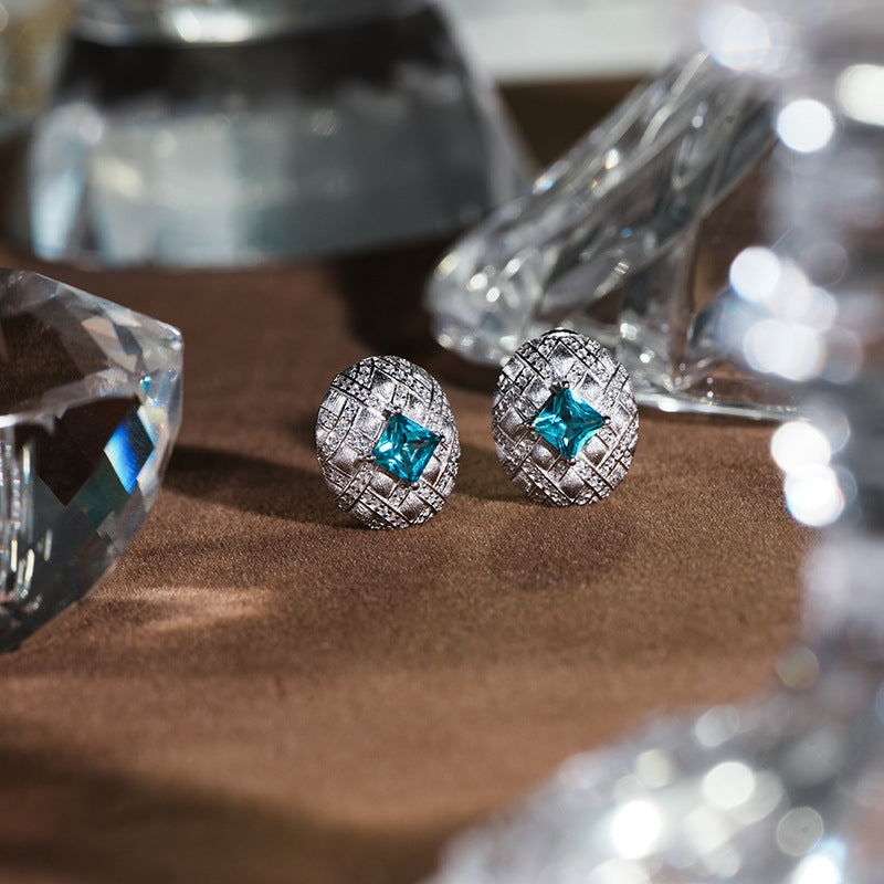 Brushed Latticework Couture Paraiba Sapphire Stud Earrings