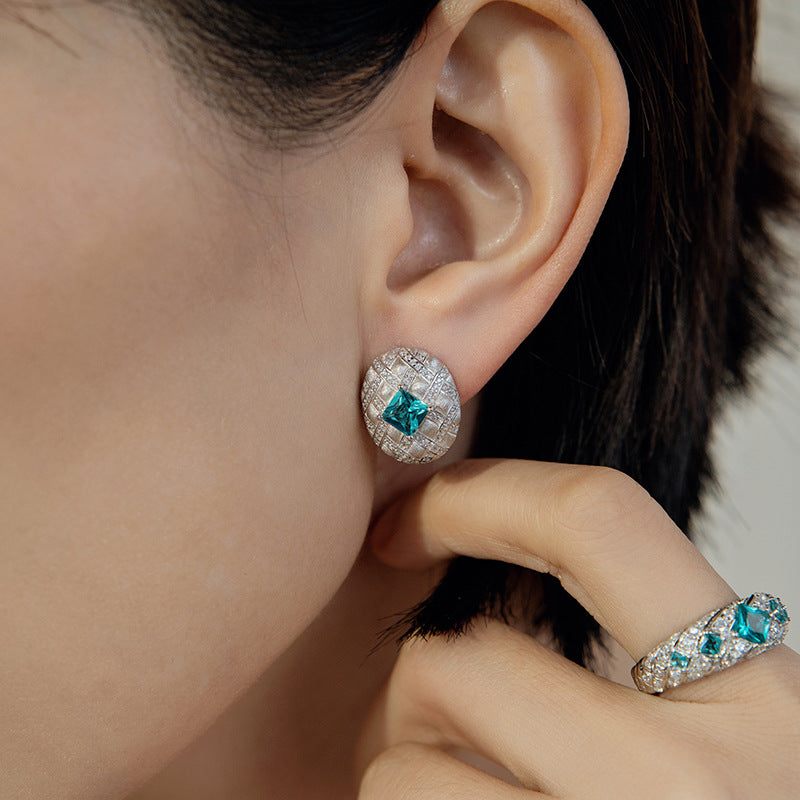 Brushed Latticework Couture Paraiba Sapphire Stud Earrings