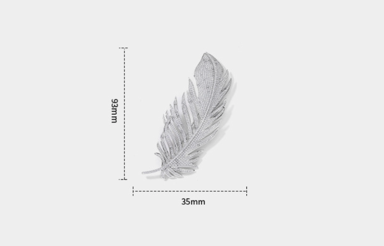 Feather Full Diamond Luxury Brooch Silver Premium Corsage