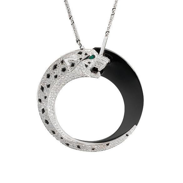 High Carbon Diamond Reversible Leopard Black Enamel Silver Vermeil Necklace
