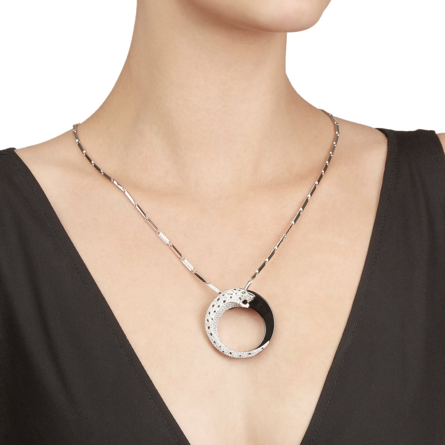High Carbon Diamond Reversible Leopard Black Enamel Silver Vermeil Necklace