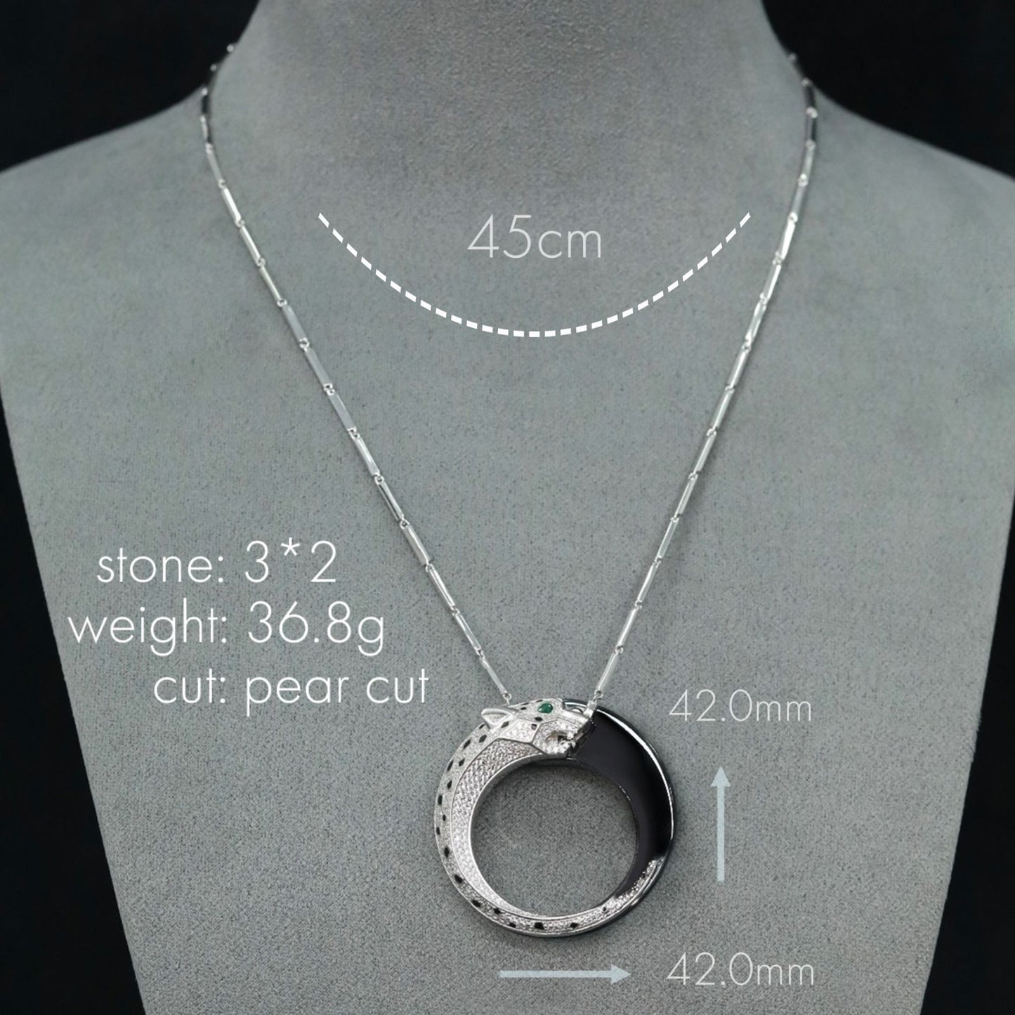 High Carbon Diamond Reversible Leopard Black Enamel Silver Vermeil Necklace