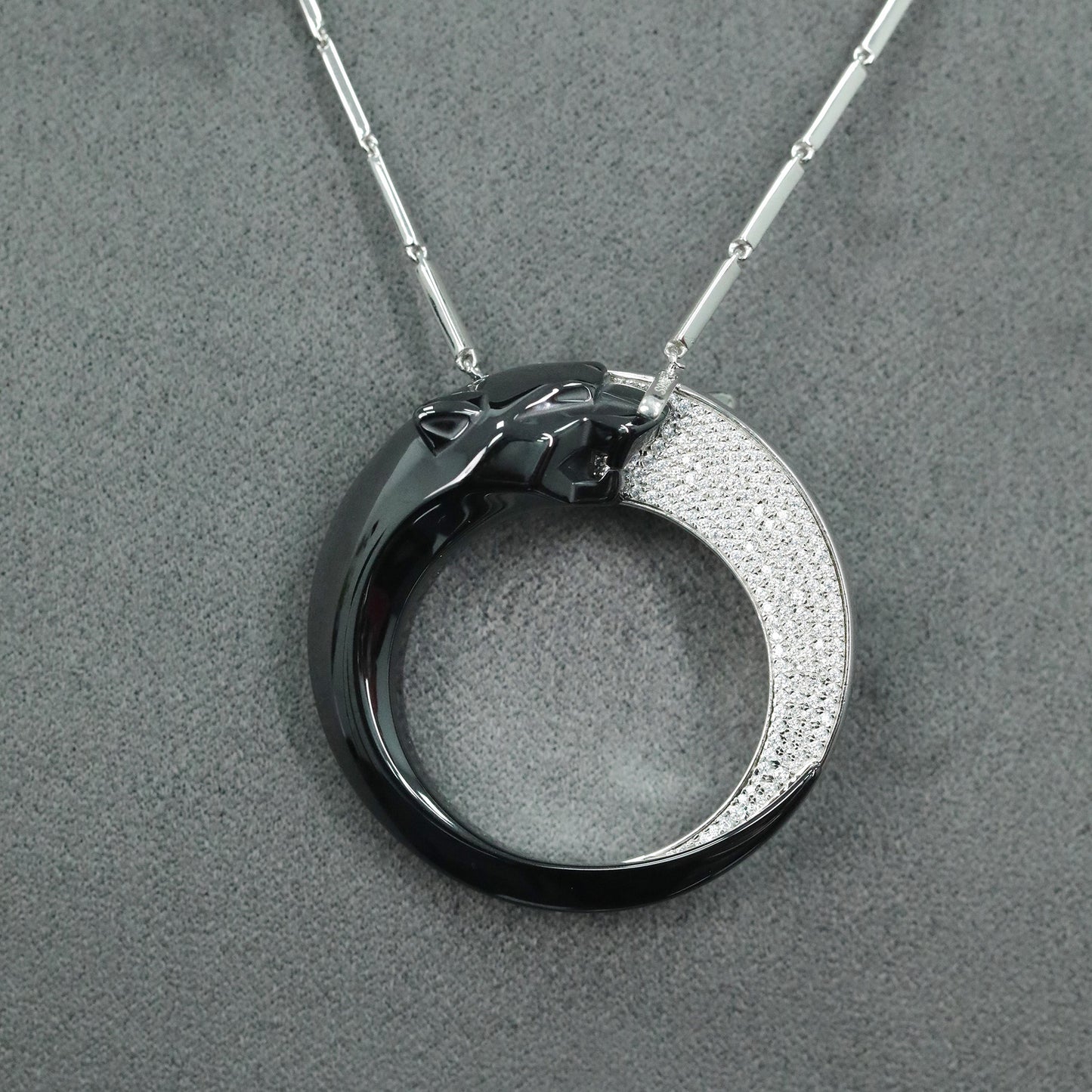 High Carbon Diamond Reversible Leopard Black Enamel Silver Vermeil Necklace