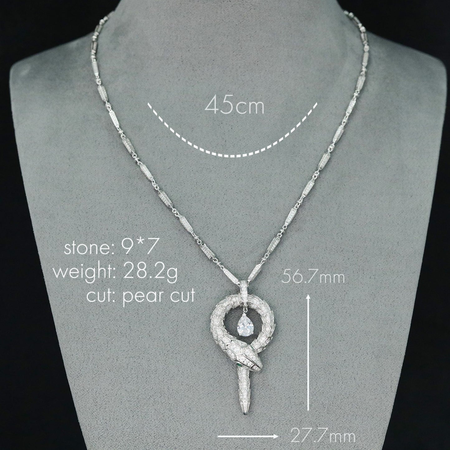 High Carbon Diamond Spirit Snake Silver Color Snake Bone Pendant Silver Plated Necklace