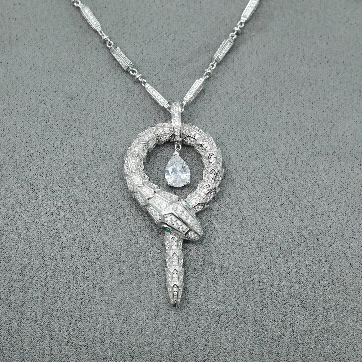 High Carbon Diamond Spirit Snake Silver Color Snake Bone Pendant Silver Plated Necklace