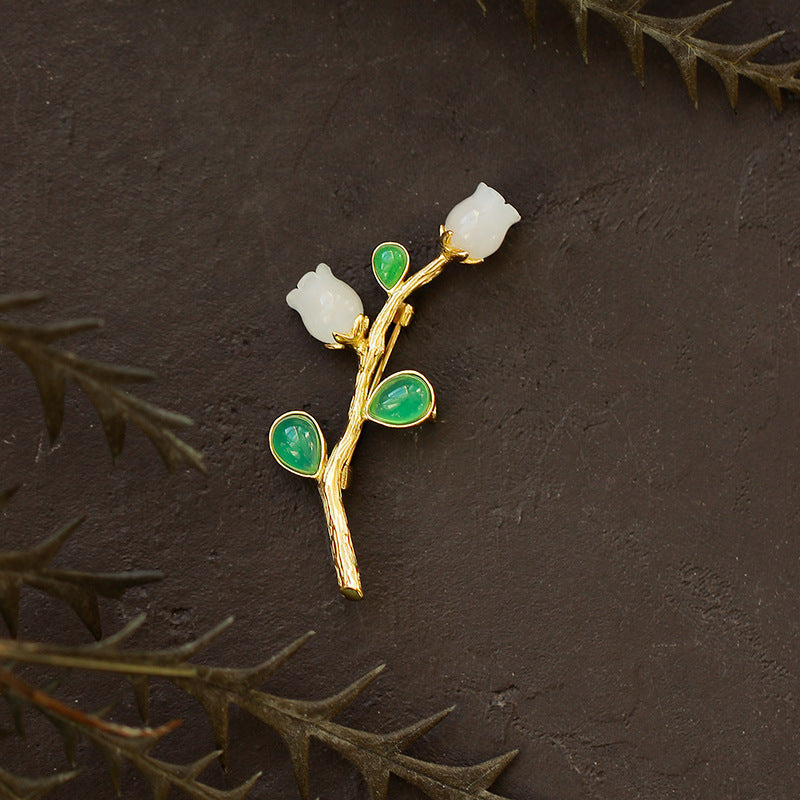 Suzuran Green Chalcedony Brooch Temperament Corsage