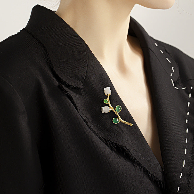 Suzuran Green Chalcedony Brooch Temperament Corsage