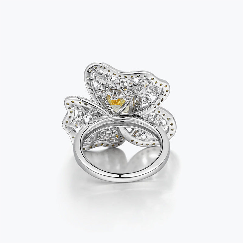 Brilliant Yellow Ring Light Luxury Ice Flower Cut Yellow Diamond Ring