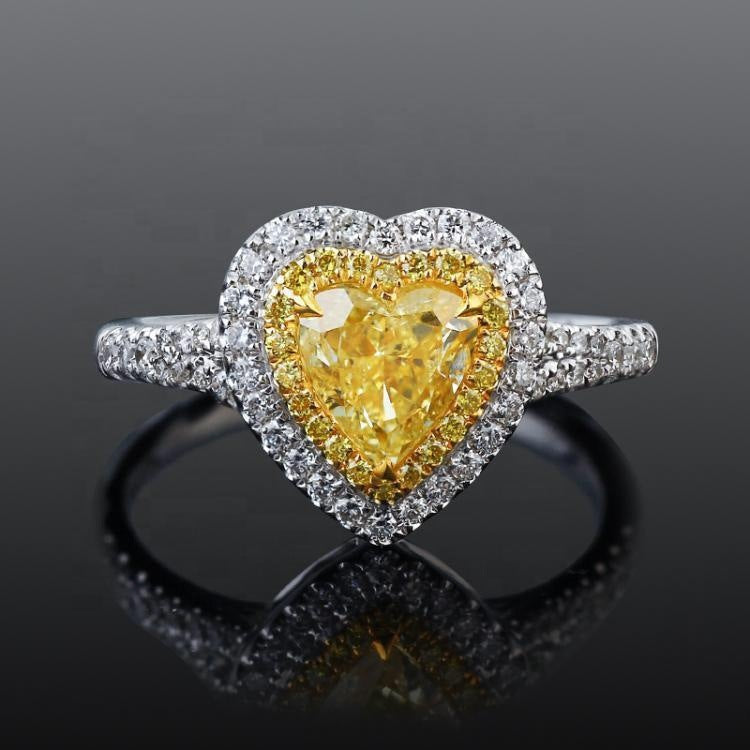 Fancy heart cut fancy yellow zirconia double halo ring