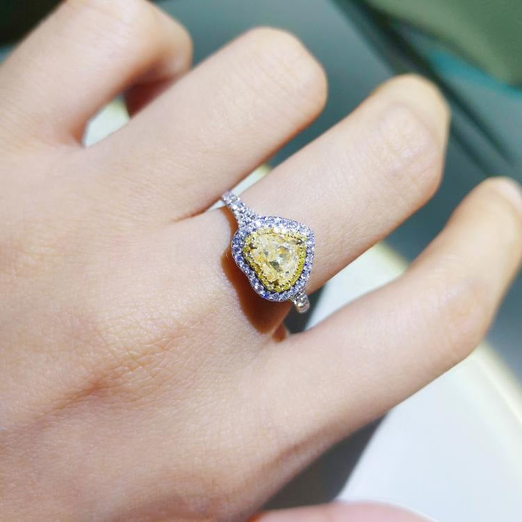 Fancy heart cut fancy yellow zirconia double halo ring