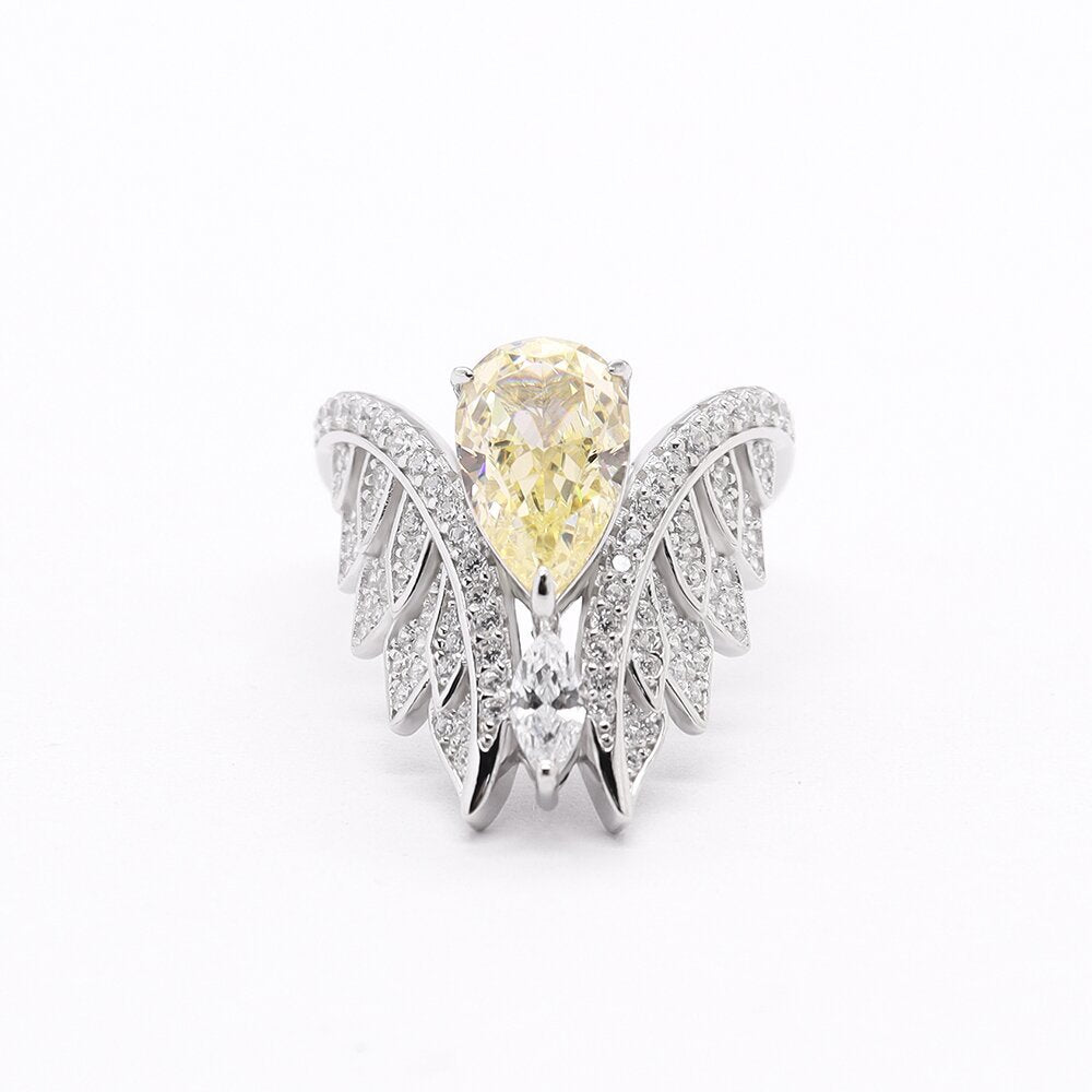 French Elegance Set Zirconia Ring Geometric Wings with Diamonds Design Ring