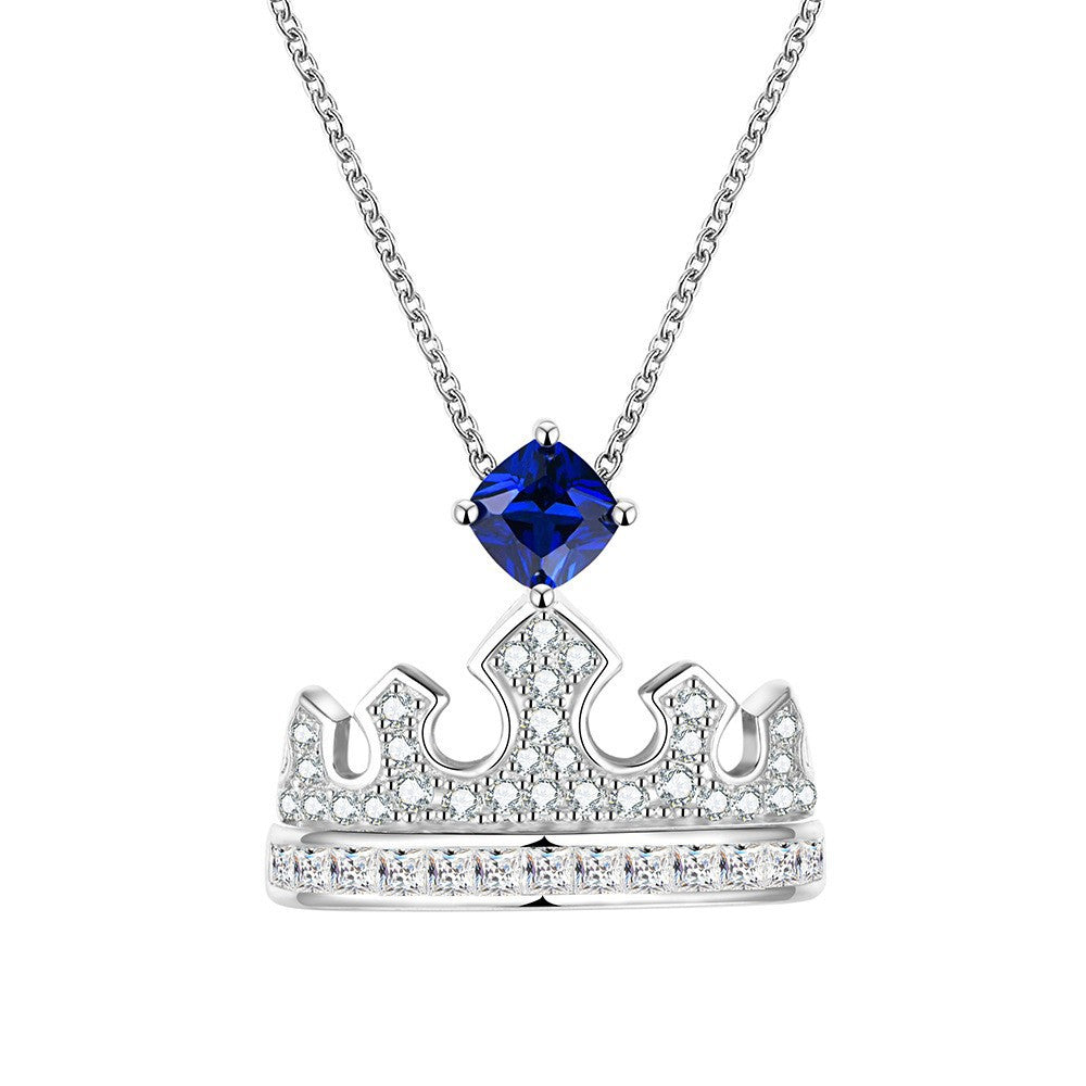 Crown Set Gemstone New Sterling Silver Necklace Women Fashion Simple Love Gemstone Necklace