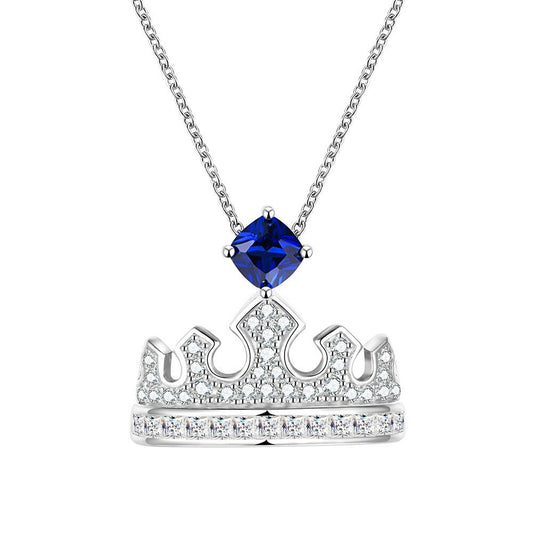 Crown Set Gemstone New Sterling Silver Necklace Women Fashion Simple Love Gemstone Necklace
