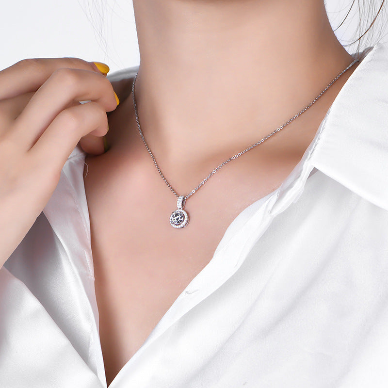 Explosive S925 silver plated 18K white gold necklace moissanite female collarbone chain