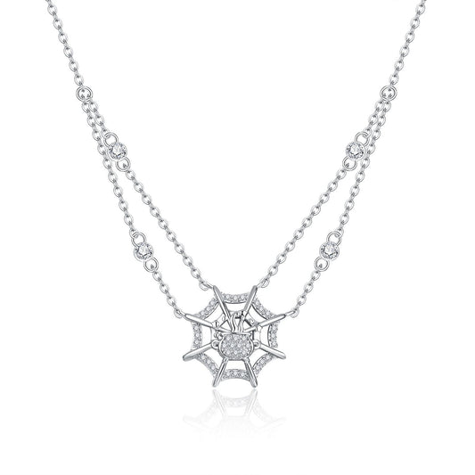 New Halloween Necklace Funny Personalized Spider Web Cross Chain Moissan Diamond Necklace Accessories