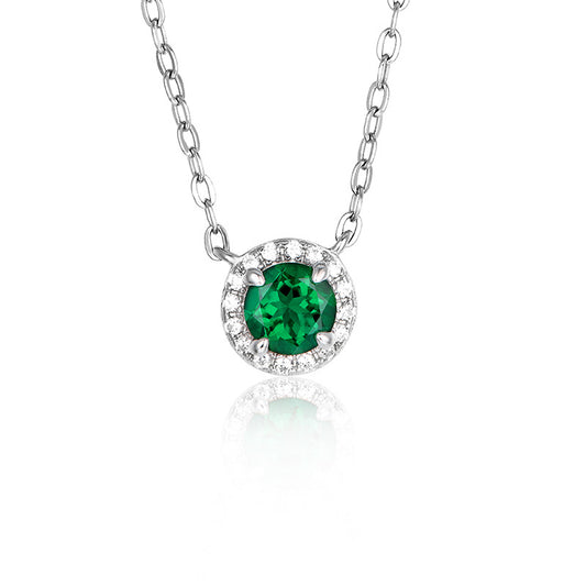 Zambian color S925 sterling silver cultivated emerald pendant fashion simple emerald collarbone chain