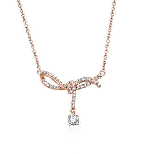 Ribbon bow necklace full of diamonds and moissanite necklace