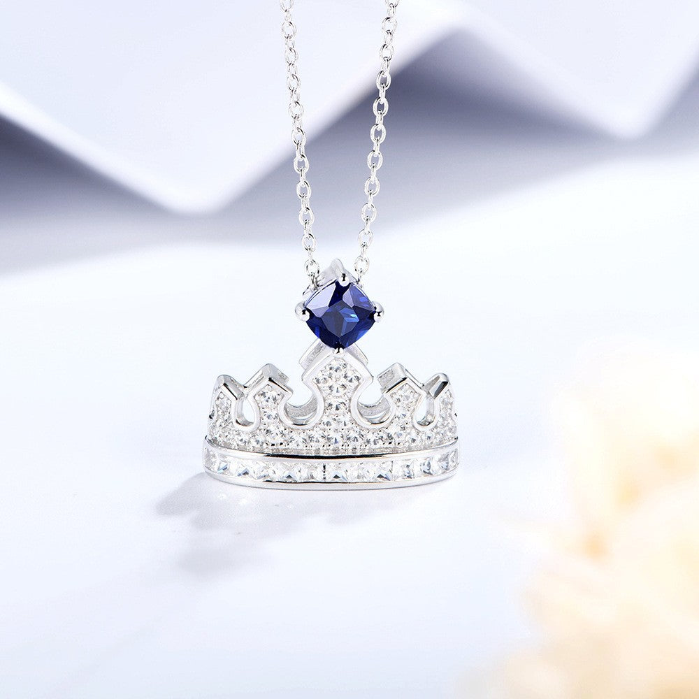 Crown Set Gemstone New Sterling Silver Necklace Women Fashion Simple Love Gemstone Necklace
