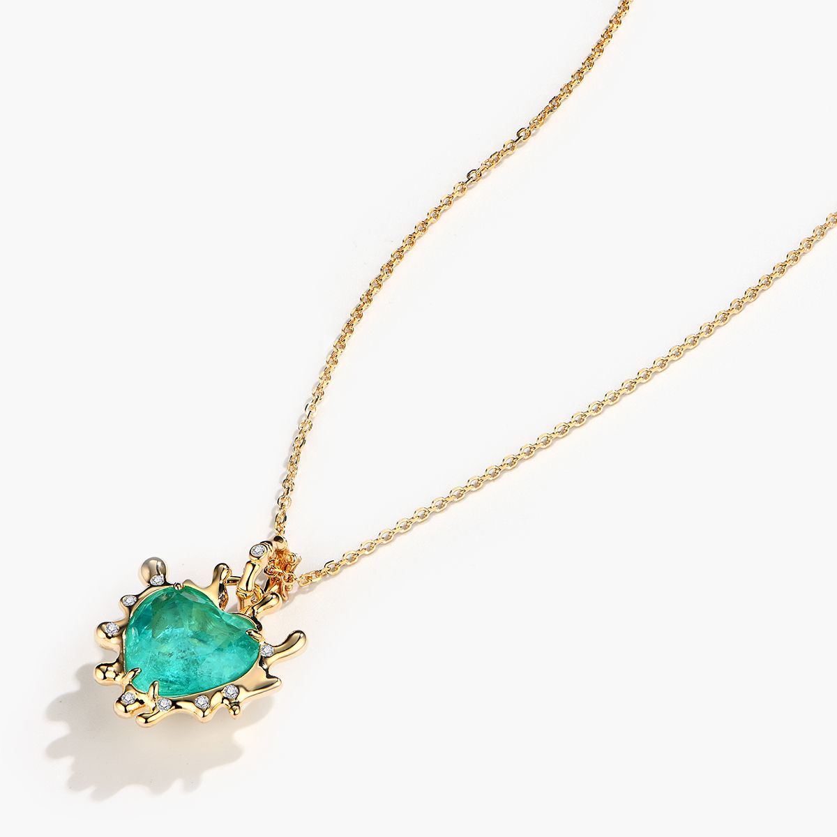 Synthetic Paraiba Necklace Fashion Simple Heart 15*15 Electroplated Champagne Gold Sterling Silver Necklace