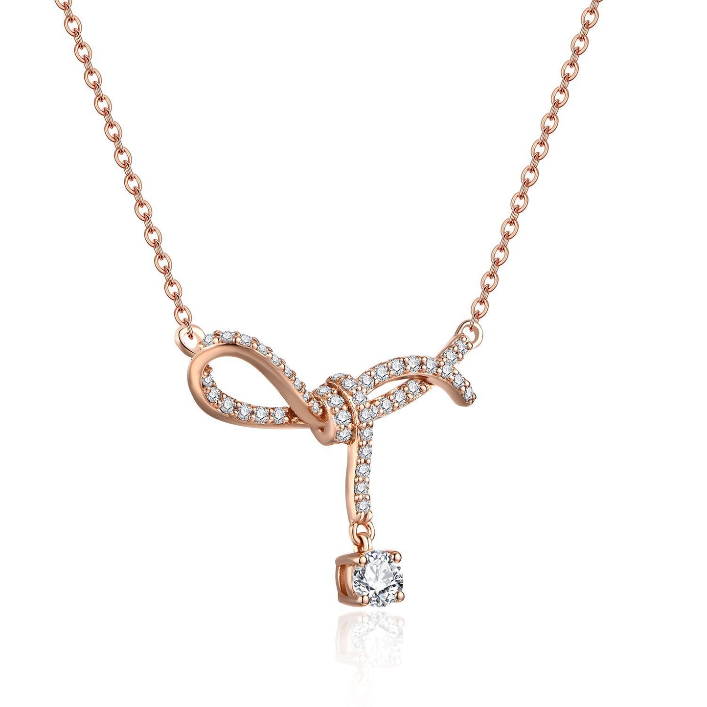 Ribbon bow necklace full of diamonds and moissanite necklace