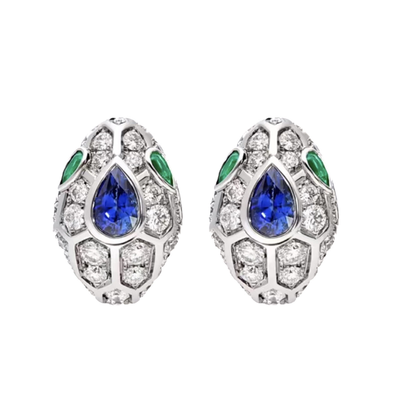 925 silver gold-plated ear clapper High-carbon diamond royal blue / Baojia Spirit Snake Series Sapphire ear clapper