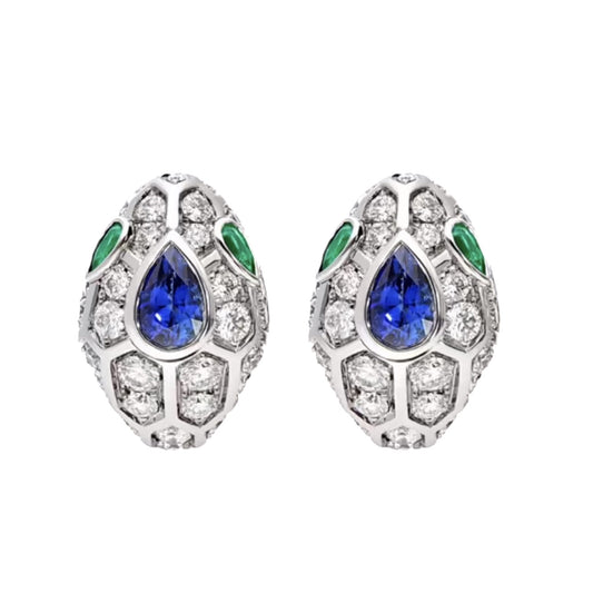 925 silver gold-plated ear clapper High-carbon diamond royal blue / Baojia Spirit Snake Series Sapphire ear clapper