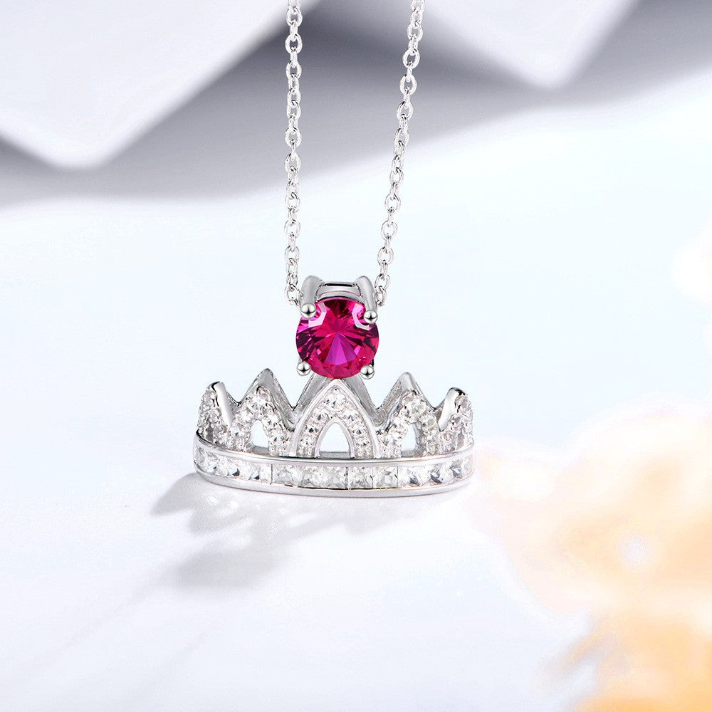 Crown Set Gemstone New Sterling Silver Necklace Women Fashion Simple Love Gemstone Necklace