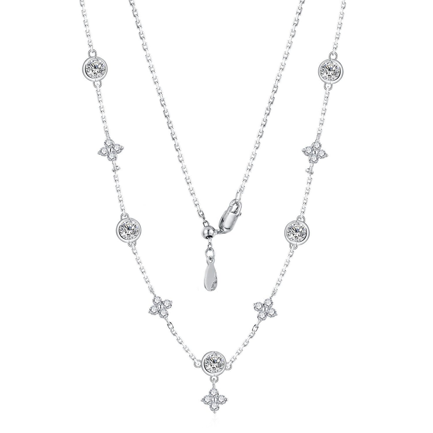 925 sterling silver moissanite petal necklace Korea ins style four-leaf clover necklace female