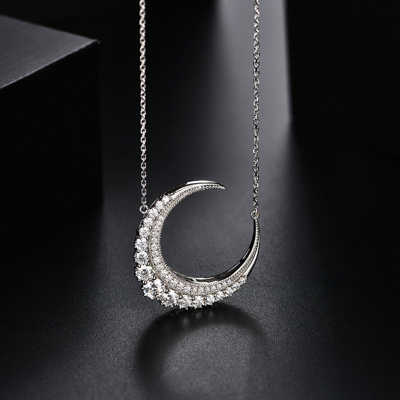 Clavicle chain moissanite moon sterling silver moissanite crescent necklace