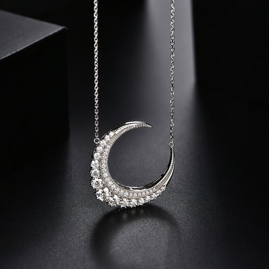 Clavicle chain moissanite moon sterling silver moissanite crescent necklace