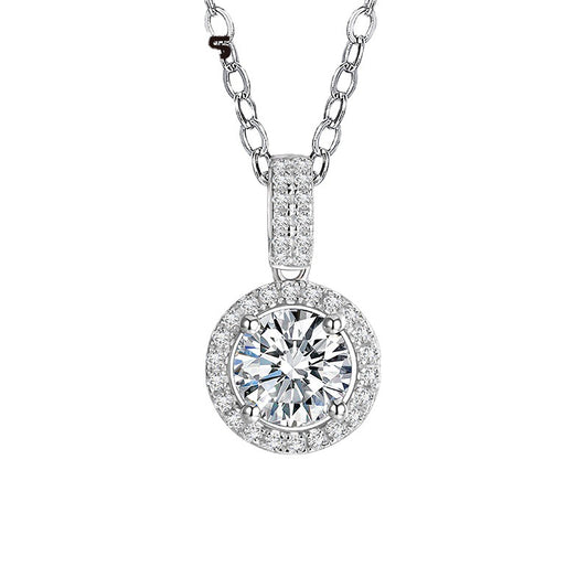 Explosive S925 silver plated 18K white gold necklace moissanite female collarbone chain
