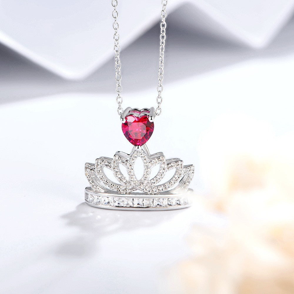 Crown Set Gemstone New Sterling Silver Necklace Women Fashion Simple Love Gemstone Necklace