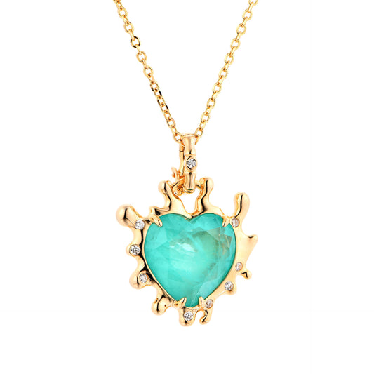 Synthetic Paraiba Necklace Fashion Simple Heart 15*15 Electroplated Champagne Gold Sterling Silver Necklace