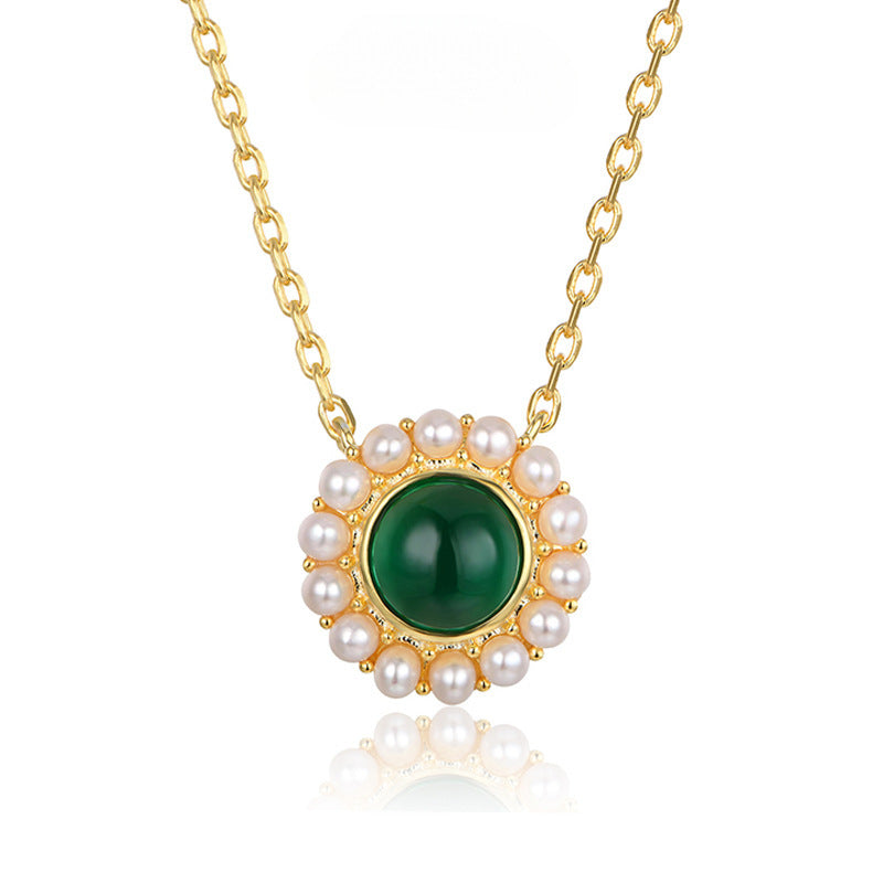 S925 Silver Plated 18K Gold Light Luxury Freshwater Pearl Necklace Cultured Emerald Necklace