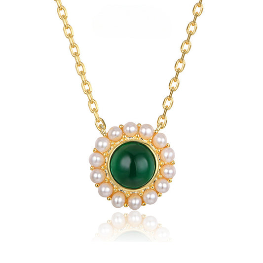 S925 Silver Plated 18K Gold Light Luxury Freshwater Pearl Necklace Cultured Emerald Necklace