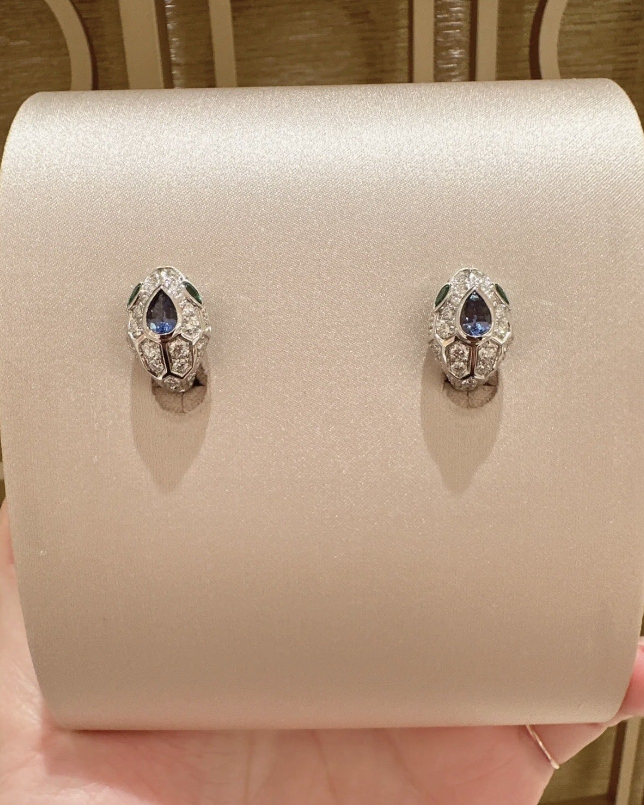 925 silver gold-plated ear clapper High-carbon diamond royal blue / Baojia Spirit Snake Series Sapphire ear clapper