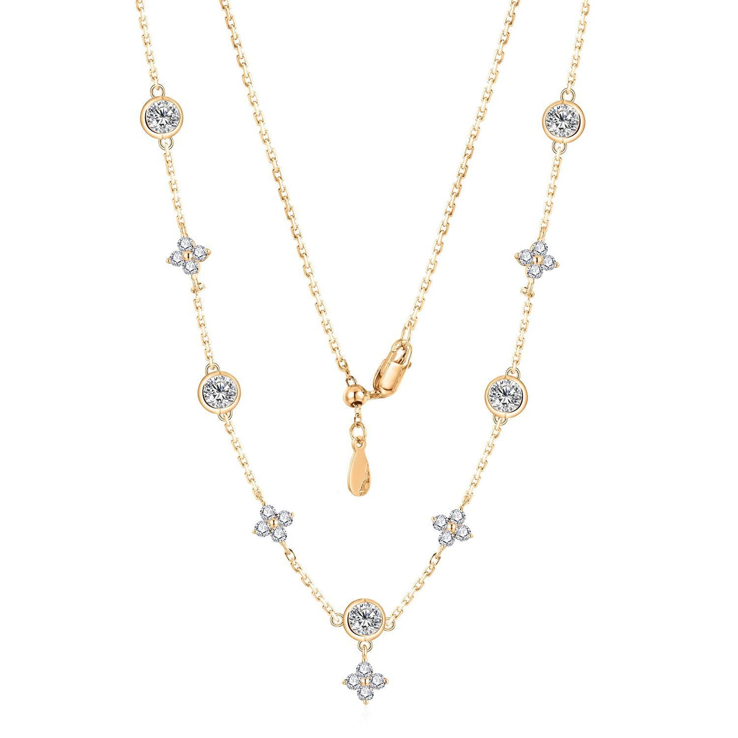 925 sterling silver moissanite petal necklace Korea ins style four-leaf clover necklace female