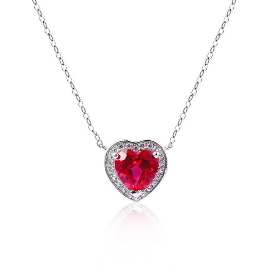 S925 silver cultivated heart-shaped ruby necklace niche temperament colored pendant