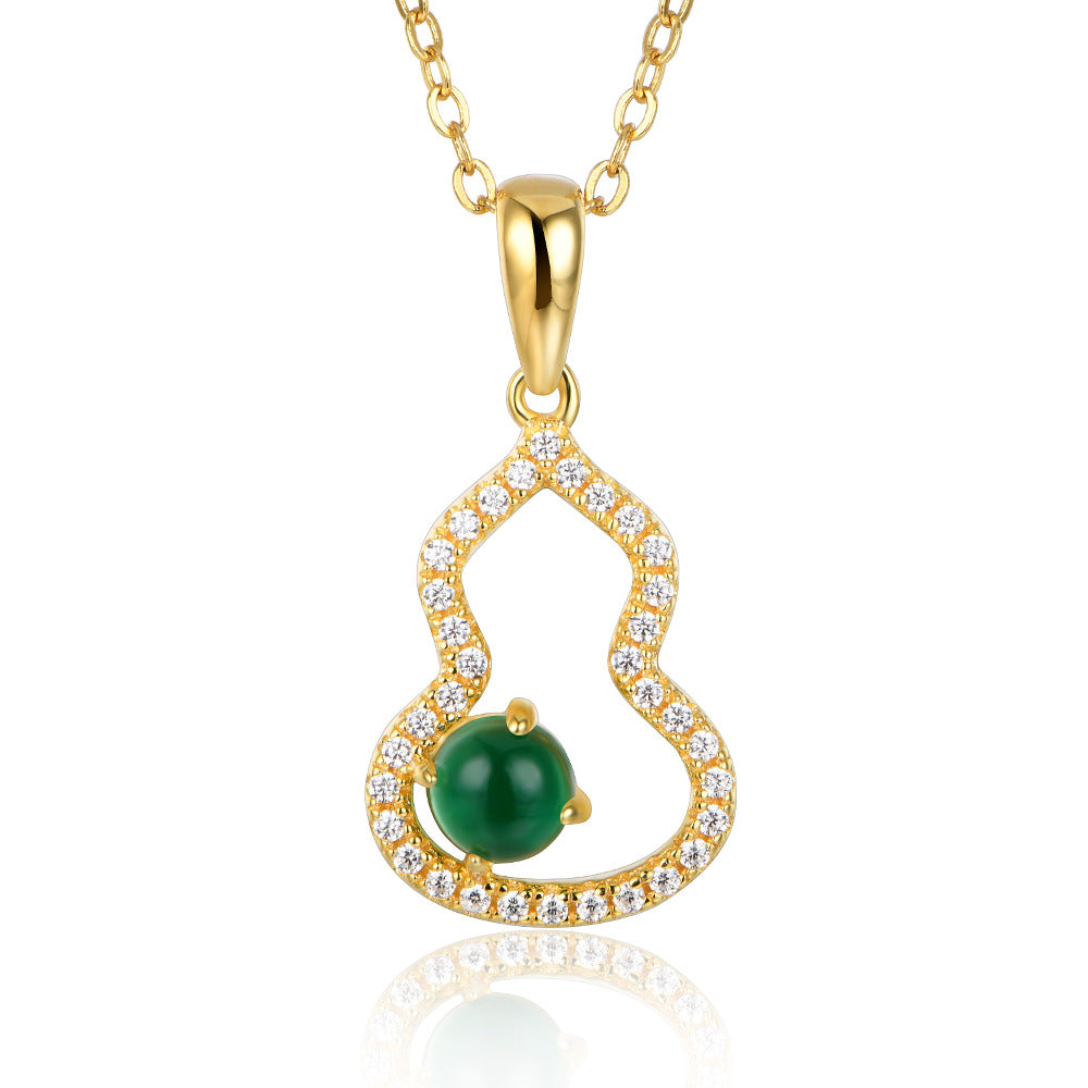 Luxurious and elegant S925 silver plated 18K gold necklace pop cultivated emerald gemstone pendant
