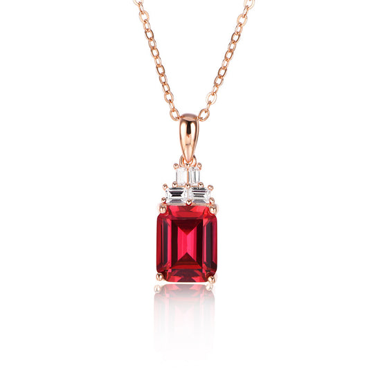 S925 silver plated 18K rose gold cultivated ruby necklace small octagonal pendant