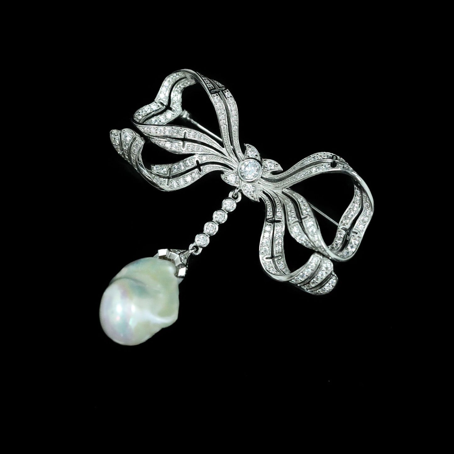 High Carbon Diamond Bead Edwardian Antique Baroque Brooch