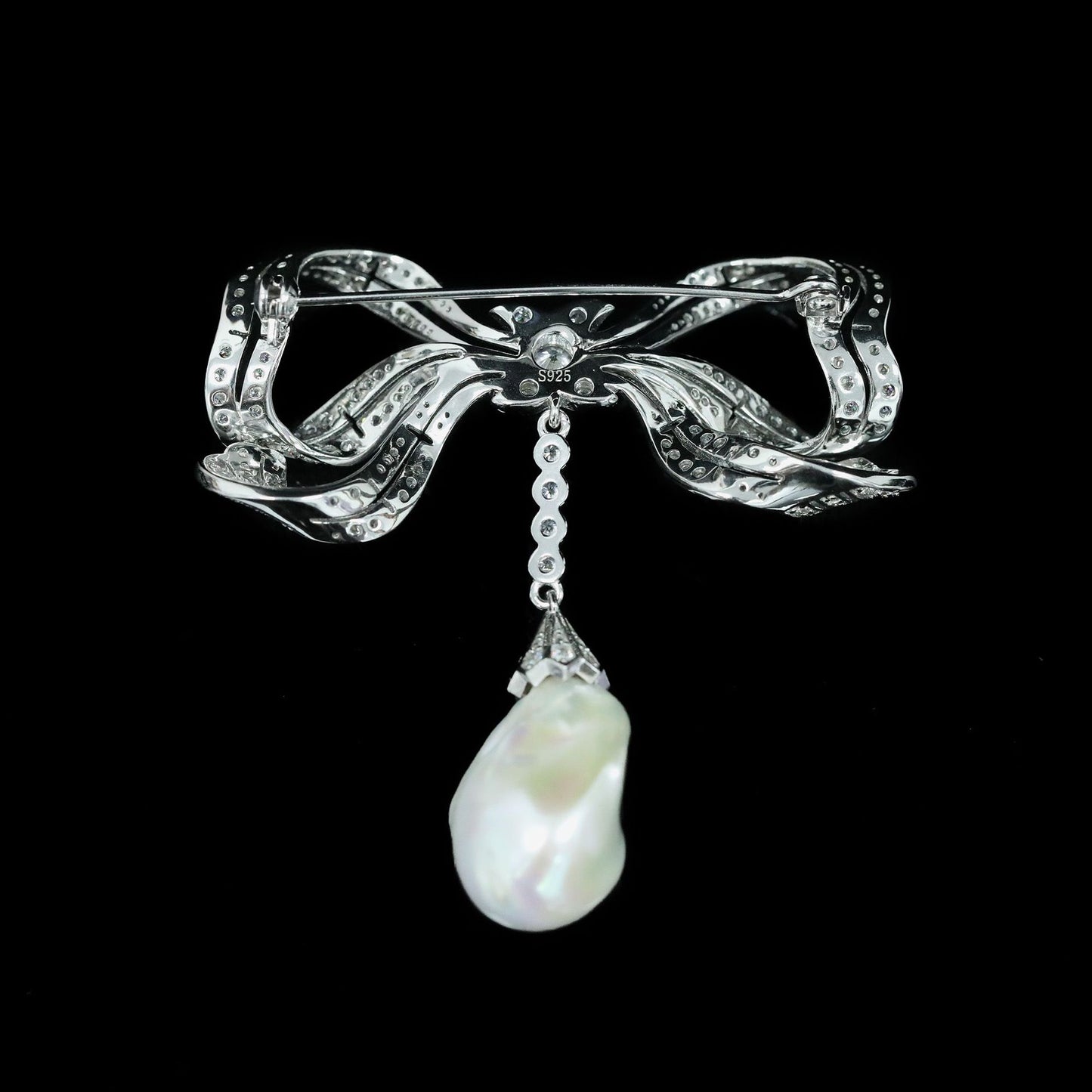 High Carbon Diamond Bead Edwardian Antique Baroque Brooch