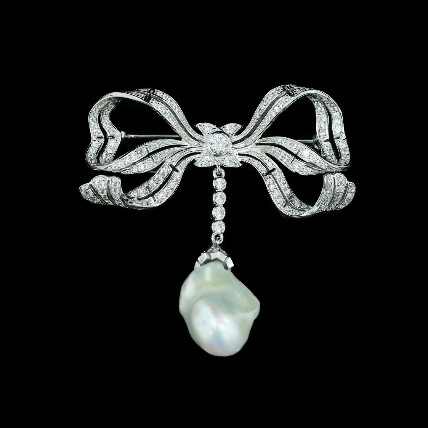 High Carbon Diamond Bead Edwardian Antique Baroque Brooch