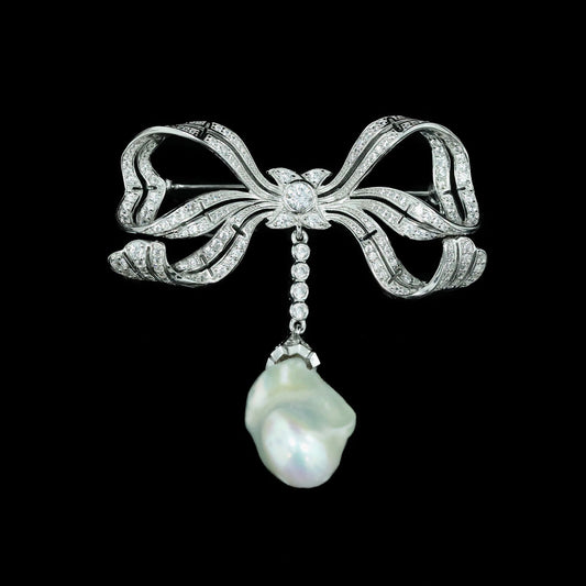 High Carbon Diamond Bead Edwardian Antique Baroque Brooch