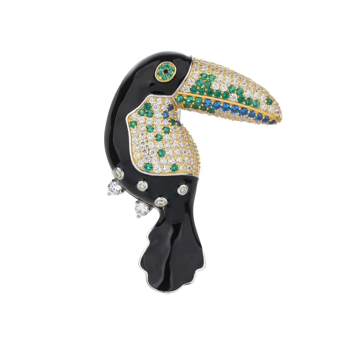 Big Beak Black Bird Brooch Green Diamond Beak Necklace Pendant Dual Purpose Corsage