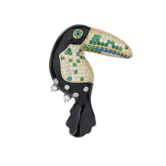 Big Beak Black Bird Brooch Green Diamond Beak Necklace Pendant Dual Purpose Corsage