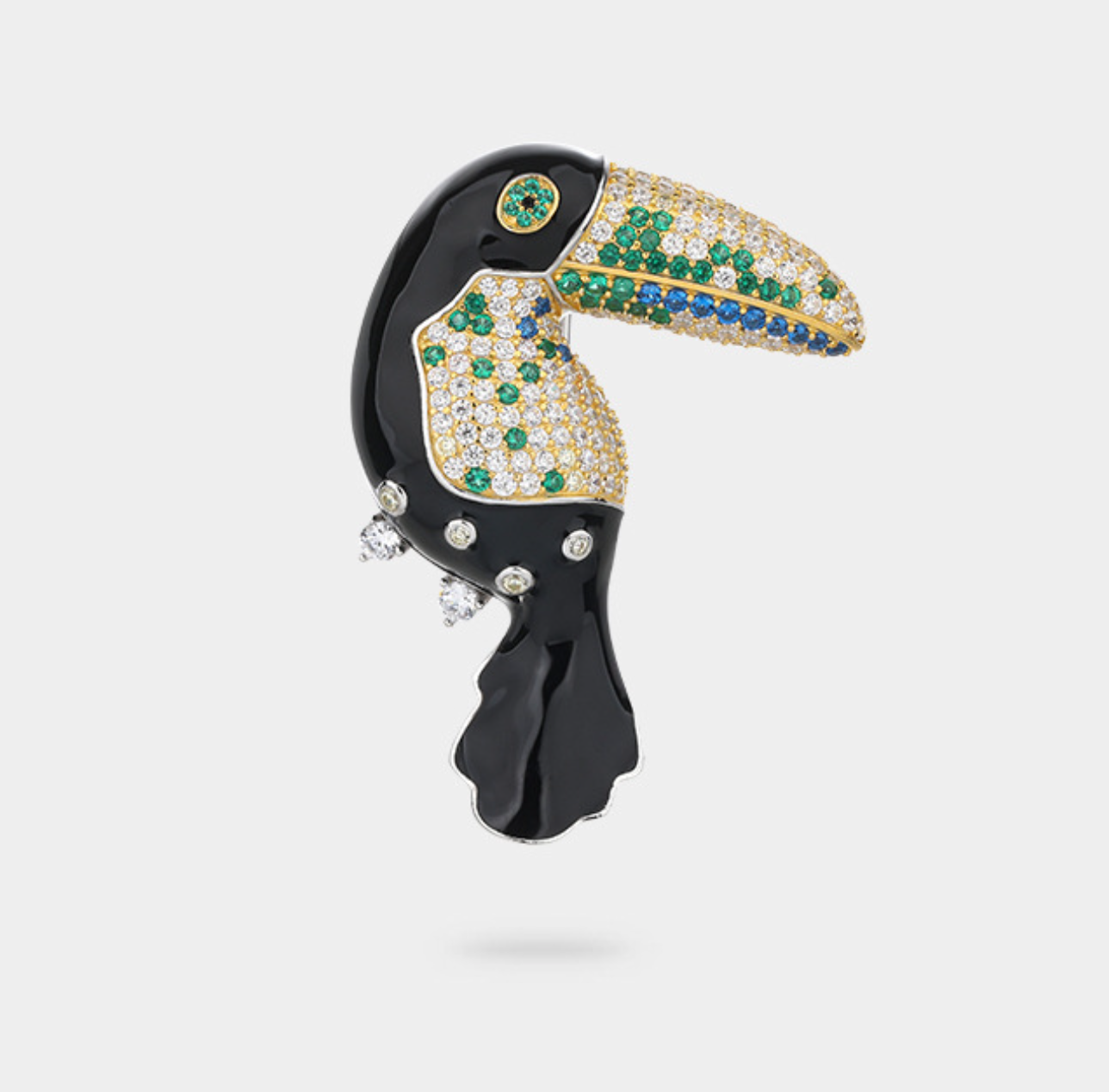 Big Beak Black Bird Brooch Green Diamond Beak Necklace Pendant Dual Purpose Corsage