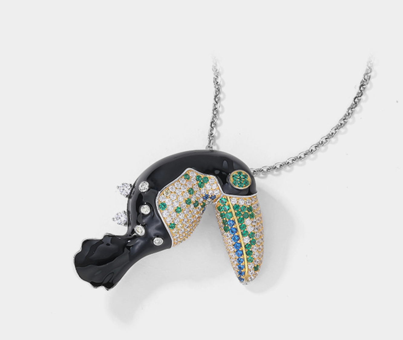 Big Beak Black Bird Brooch Green Diamond Beak Necklace Pendant Dual Purpose Corsage