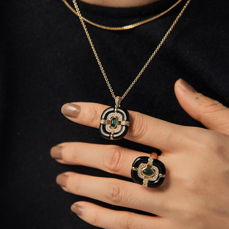 Square Onyx Green Nano Vintage Necklace